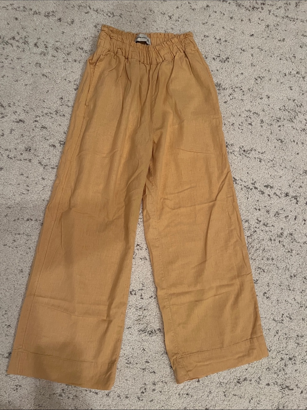 Wide-Leg Drawstring Pants Yellow Abercrombie and Fitch 55% Linen 45% Viscose